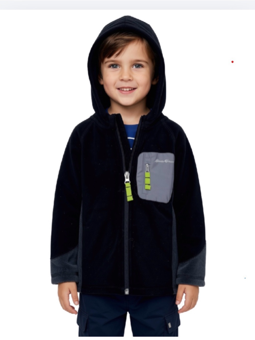 NWT! Eddie Bauer Kids Black Hooded Fleece Jacket with Gray Contrast